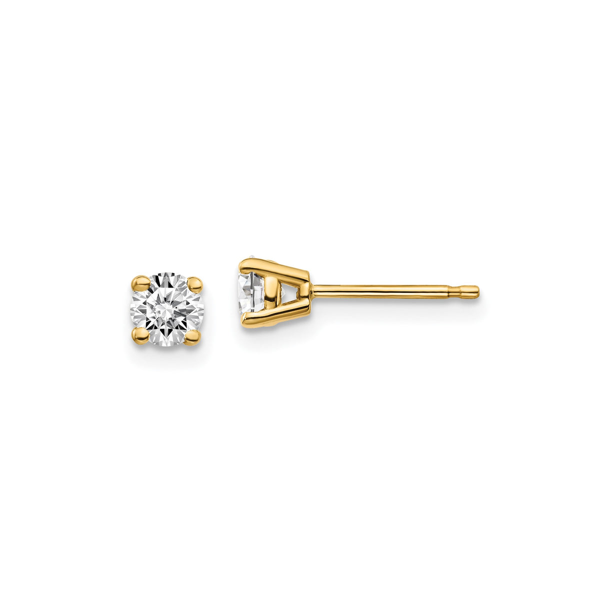 14k Yellow Gold Solitaire Stud Earrings with Round Cut Diamond, Classic Four Prong Setting