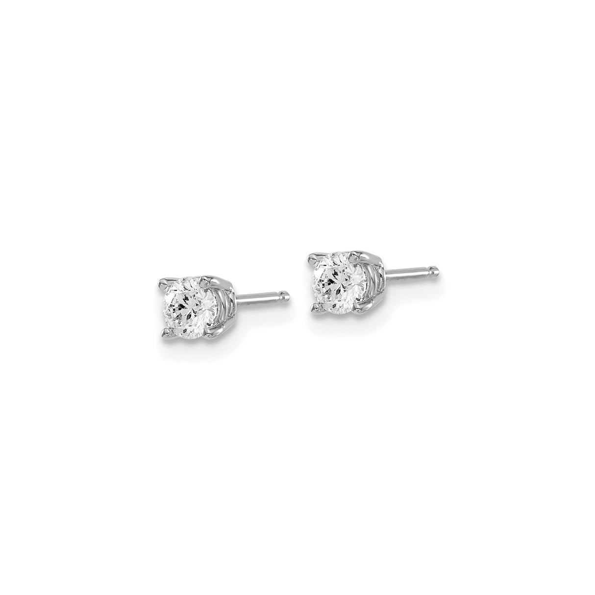 14k White Gold Diamond Solitaire Stud Earrings, Round Cut Prong Setting, Classic Minimalist Style