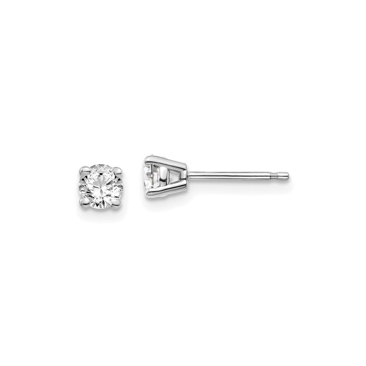 14k White Gold Diamond Solitaire Stud Earrings, Round Cut Prong Setting, Classic Minimalist Style