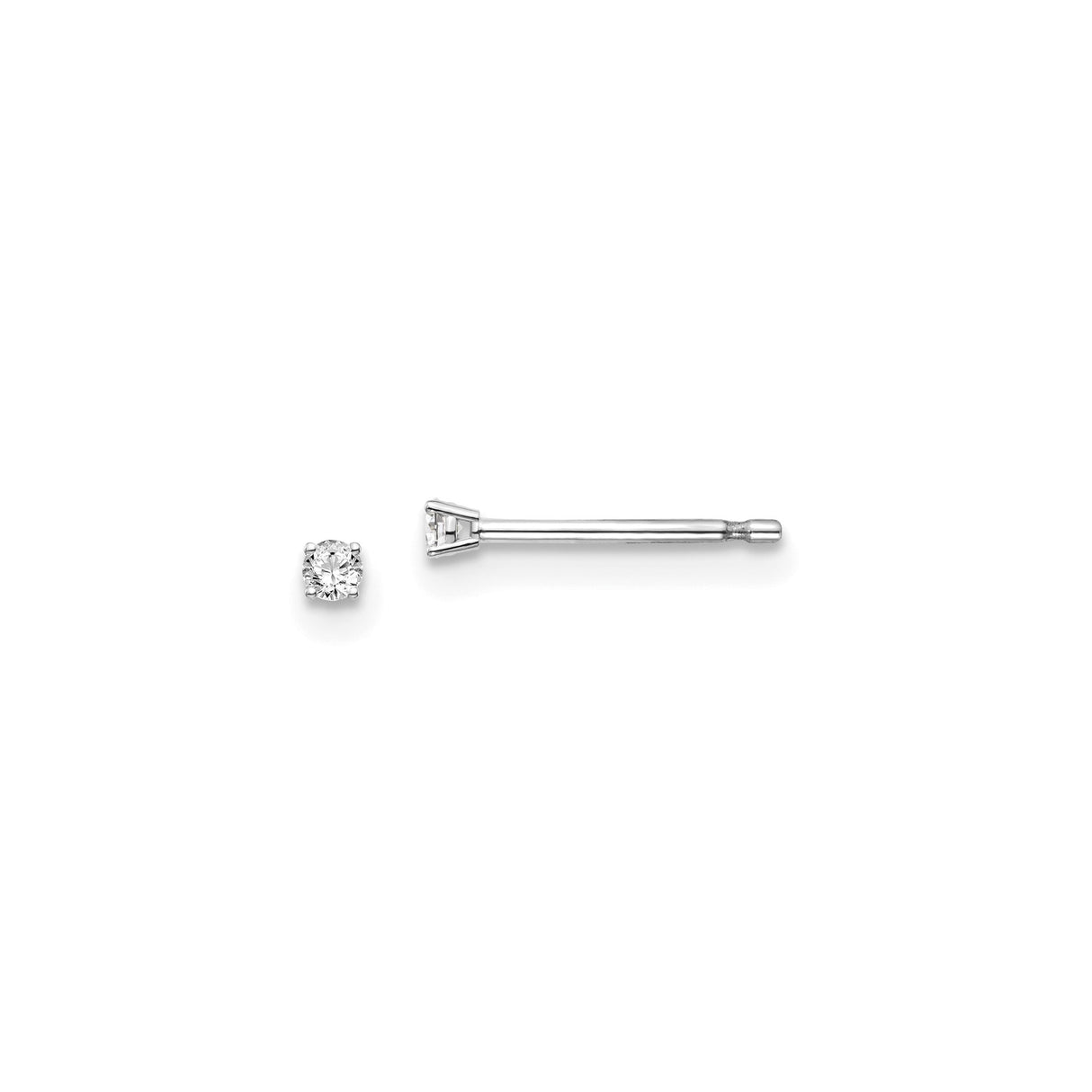 14k White Gold Solitaire Stud Earring with Round Diamond in Four-Prong Setting