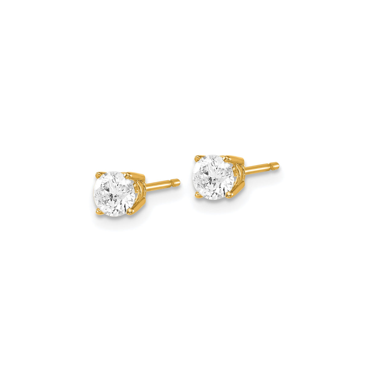14k Yellow Gold Solitaire Stud Earrings with Round Diamond, Classic Minimalist Design