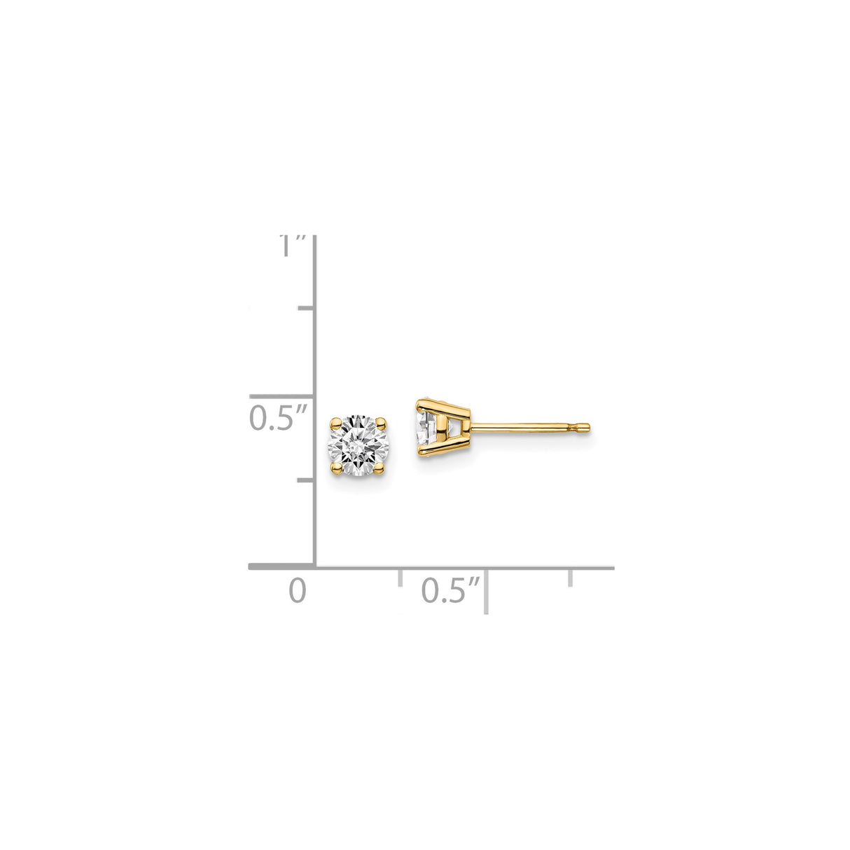 14k Yellow Gold Solitaire Stud Earrings with Round Diamond, Classic Minimalist Design
