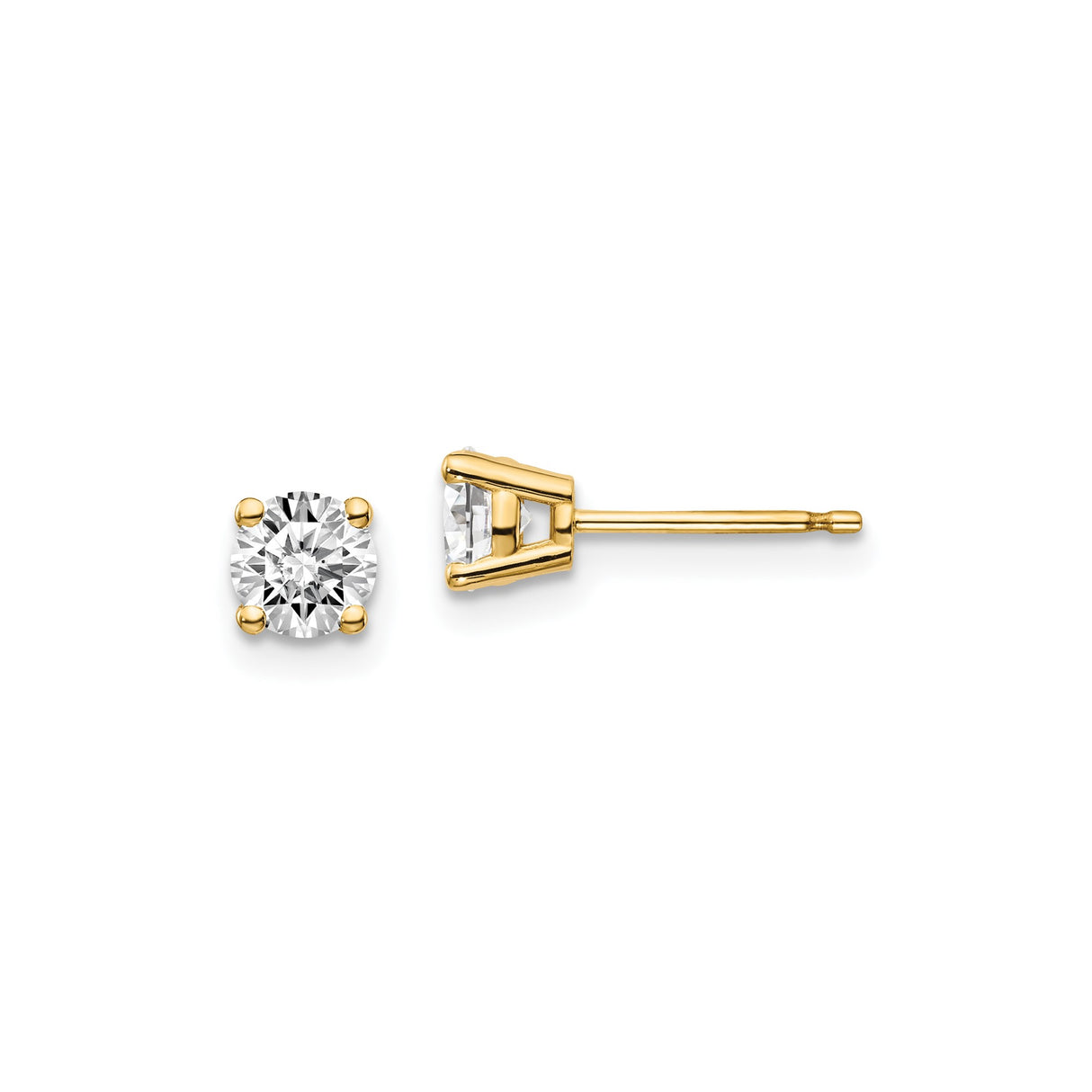 14k Yellow Gold Solitaire Stud Earrings with Round Diamond, Classic Minimalist Design