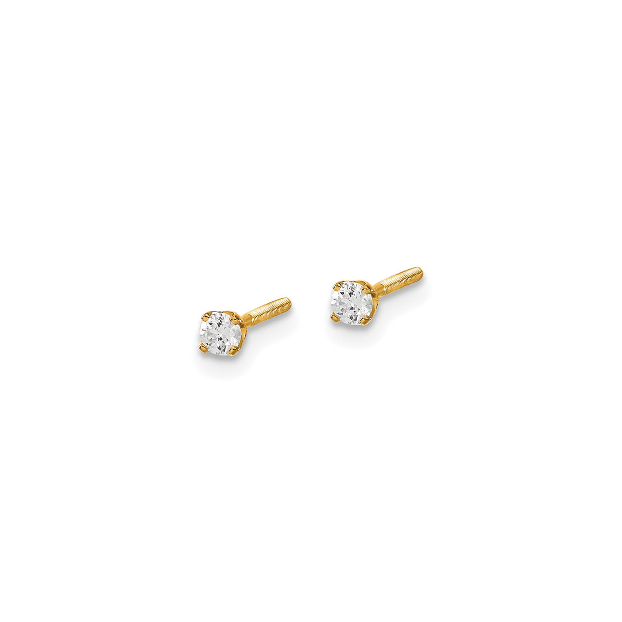 14k Yellow Gold Solitaire Stud Earrings with Round Cut Diamond, Four Prong Setting, Minimalist Design