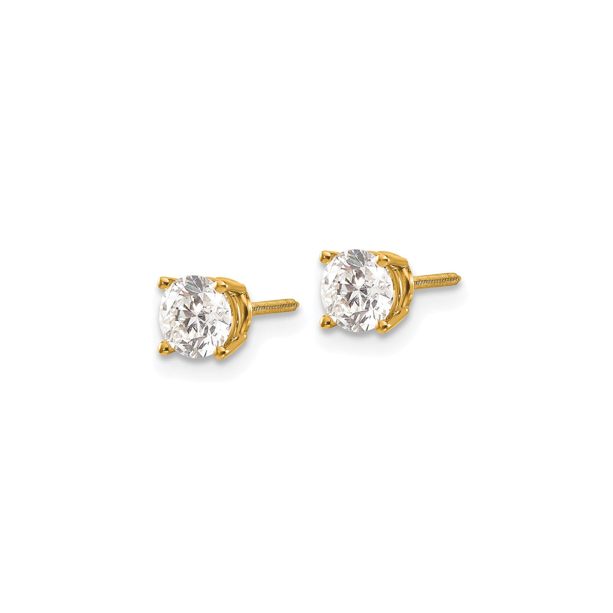 14k Yellow Gold Diamond Stud Earrings, Round Cut Solitaire Design with Screw Back