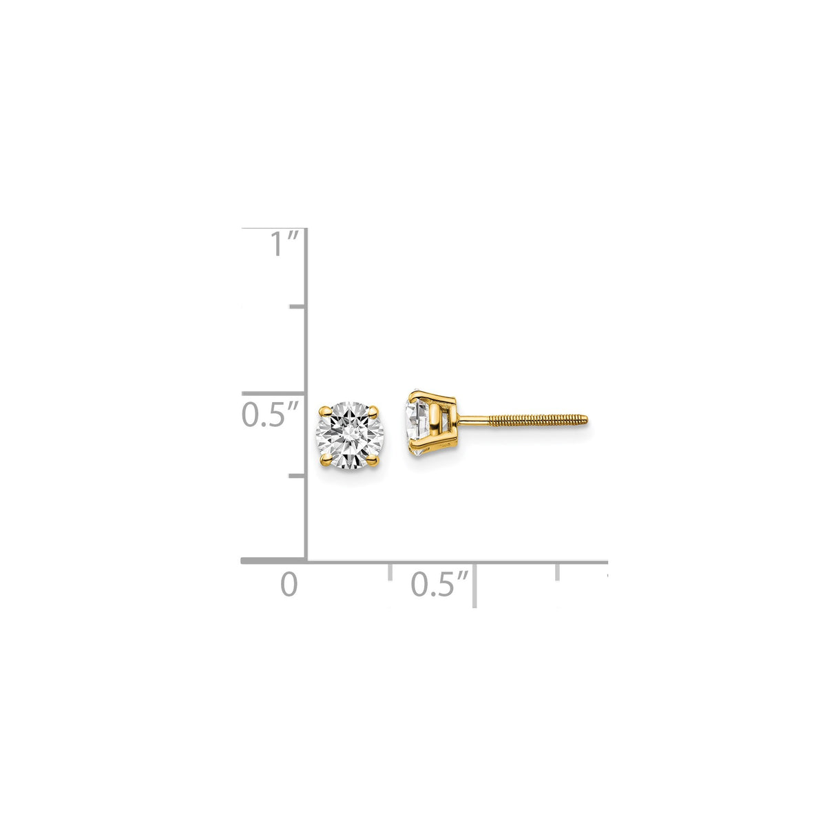 14k Yellow Gold Diamond Stud Earrings, Four Prong Solitaire with Screw Back