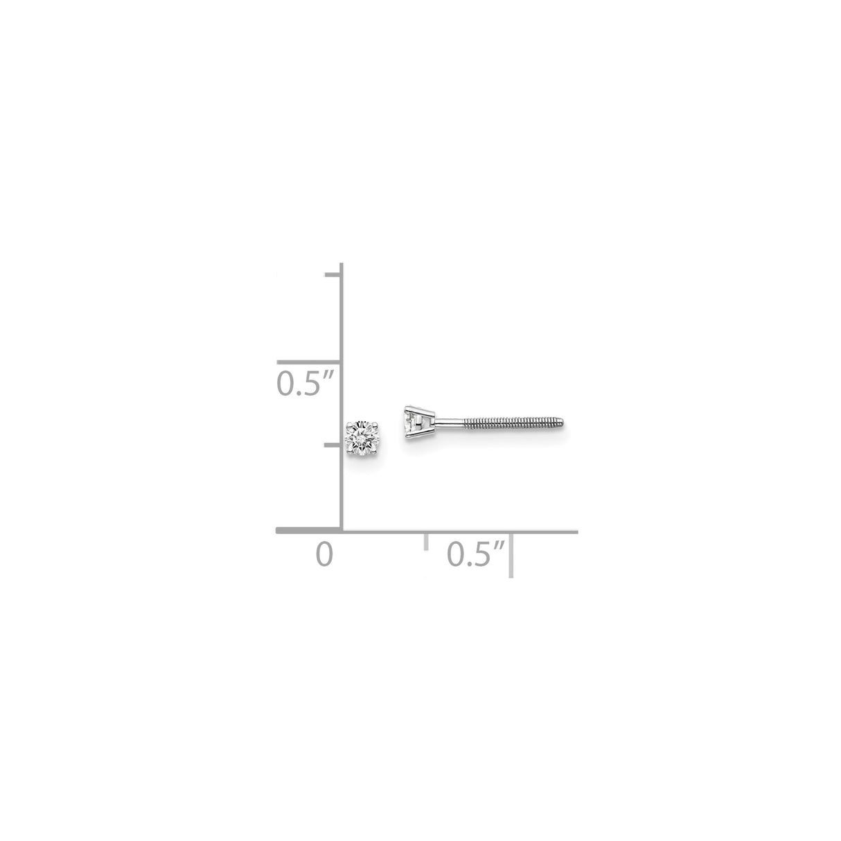 14k White Gold Diamond Solitaire Stud Earrings with Screw Back, Round Cut, Four Prong Setting