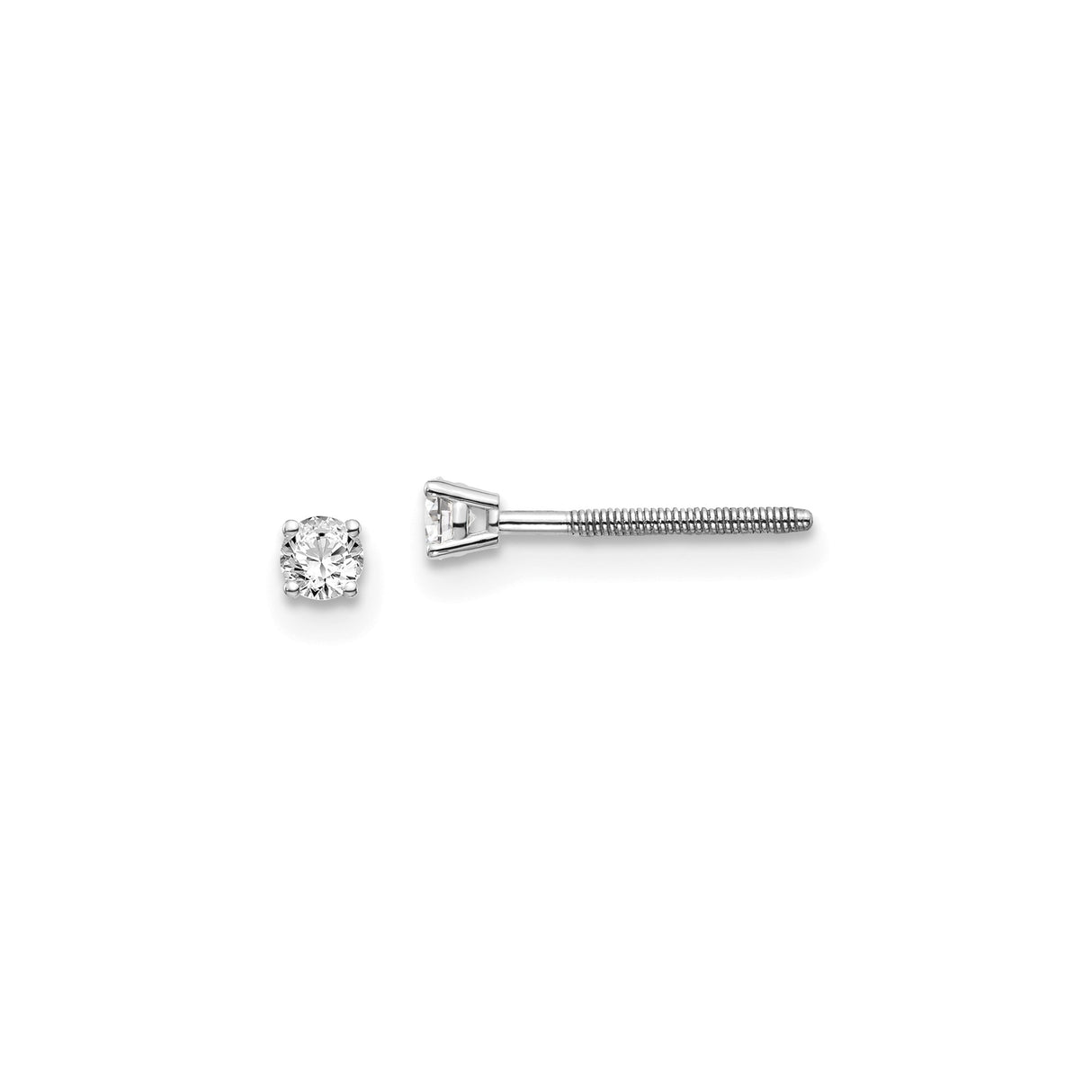 14k White Gold Diamond Solitaire Stud Earrings with Screw Back, Round Cut, Four Prong Setting