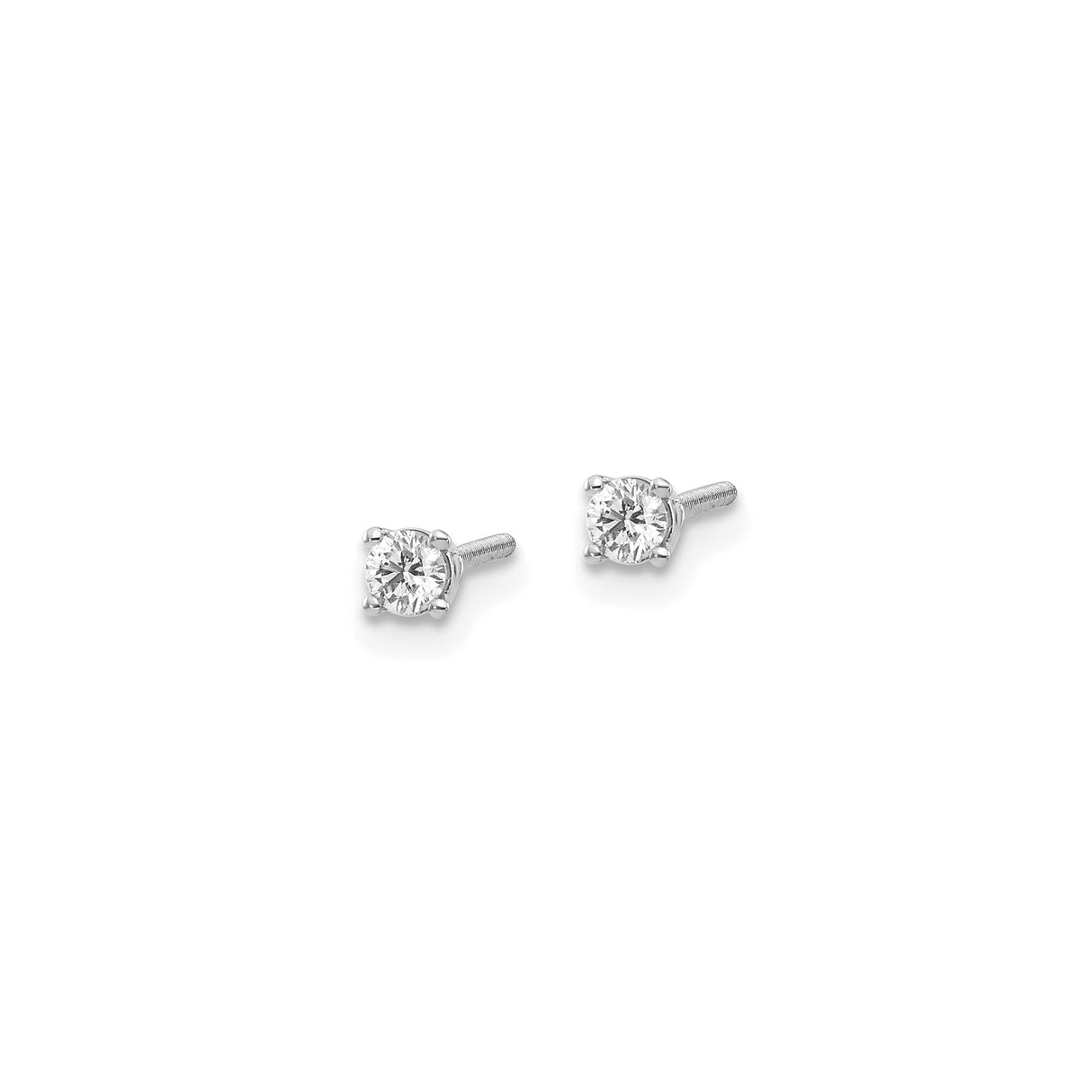 14k White Gold Diamond Solitaire Stud Earring, Round Cut, Four Prong, Screw Back