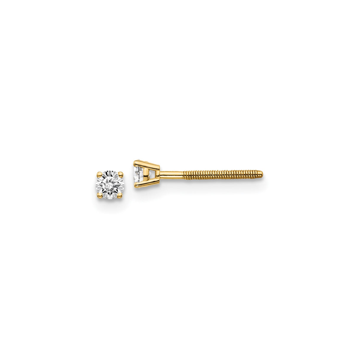 14k Yellow Gold Solitaire Stud Earrings with Round Cut Diamond, Screw Back, Minimalist Design