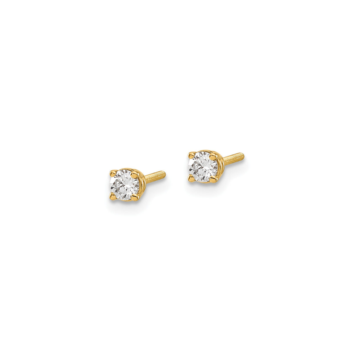 14k Yellow Gold Solitaire Stud Earrings with Round Diamond, Screw Back Setting