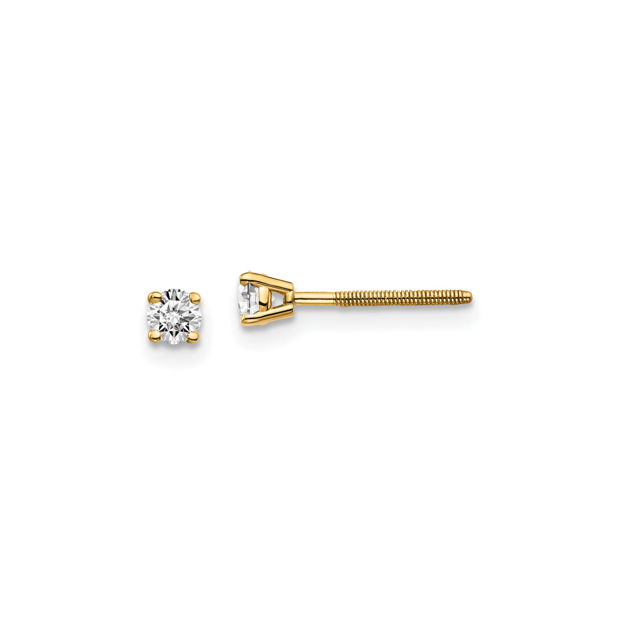 14k Yellow Gold Solitaire Stud Earrings with Round Diamond, Screw Back Setting