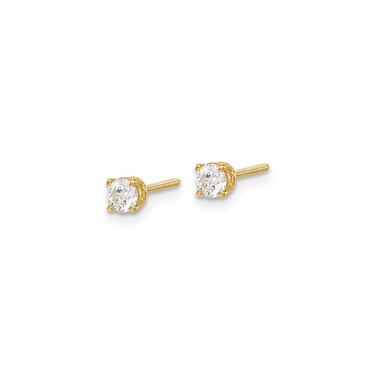 14k Yellow Gold Solitaire Stud Earrings with Round Diamond in Four Prong Setting