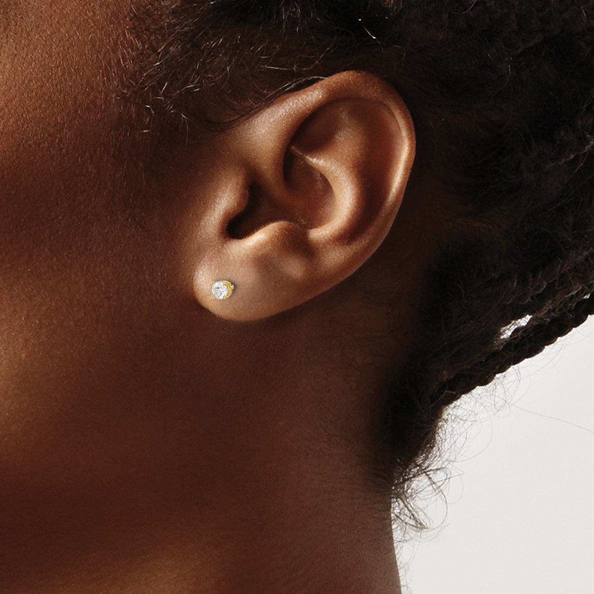 14k Yellow Gold Solitaire Stud Earrings with Round Cut Diamond, Screw Back, Minimalist Design