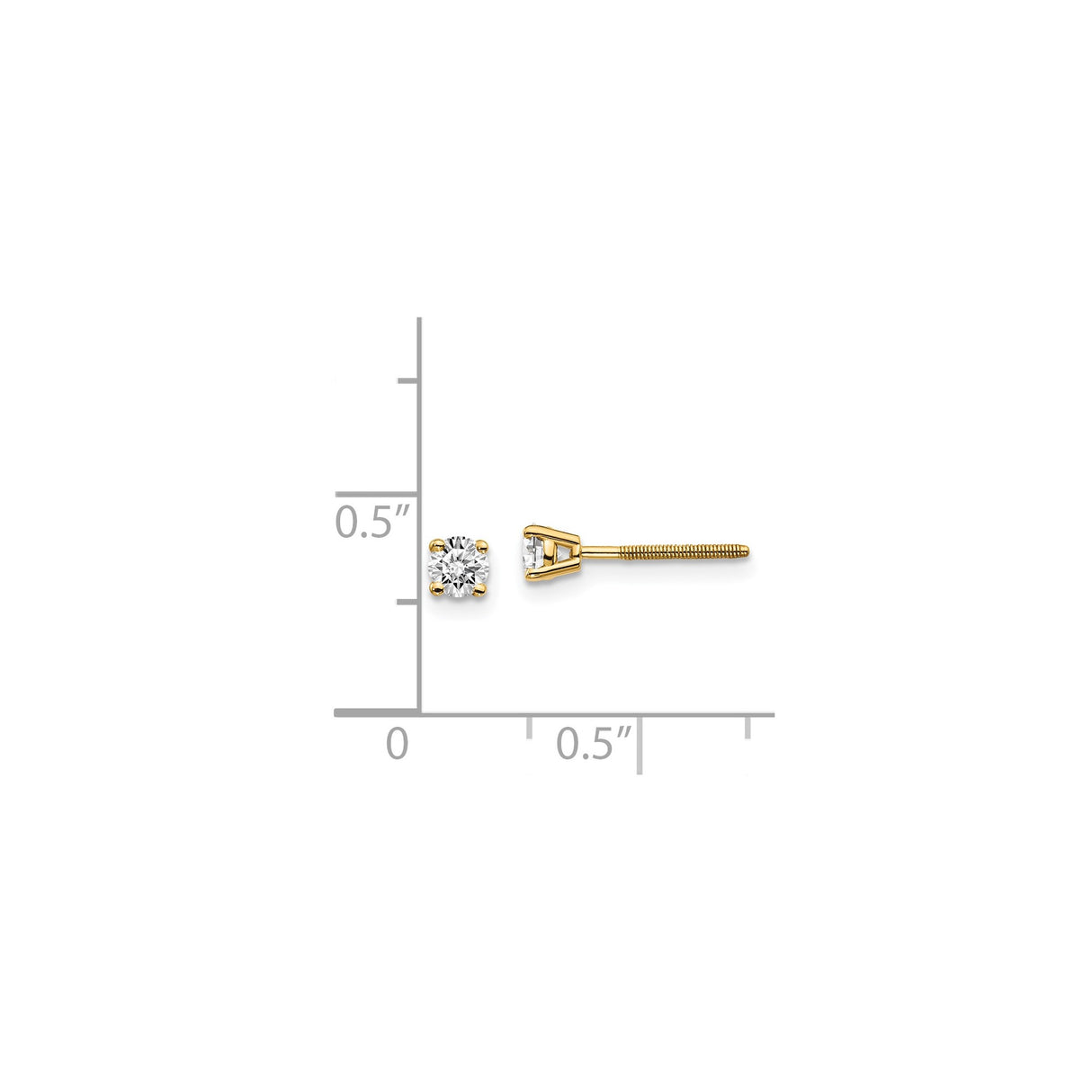 14k Yellow Gold Solitaire Stud Earrings with Round Cut Diamond, Screw Back, Minimalist Design