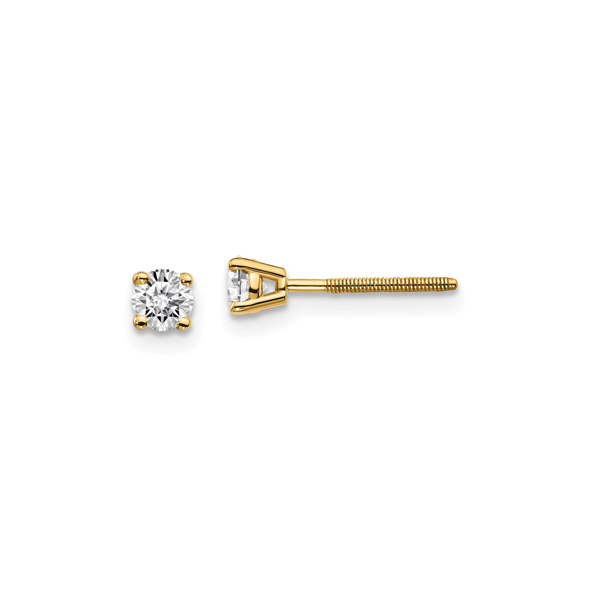 14k Yellow Gold Solitaire Stud Earrings with Round Cut Diamond, Screw Back, Minimalist Design
