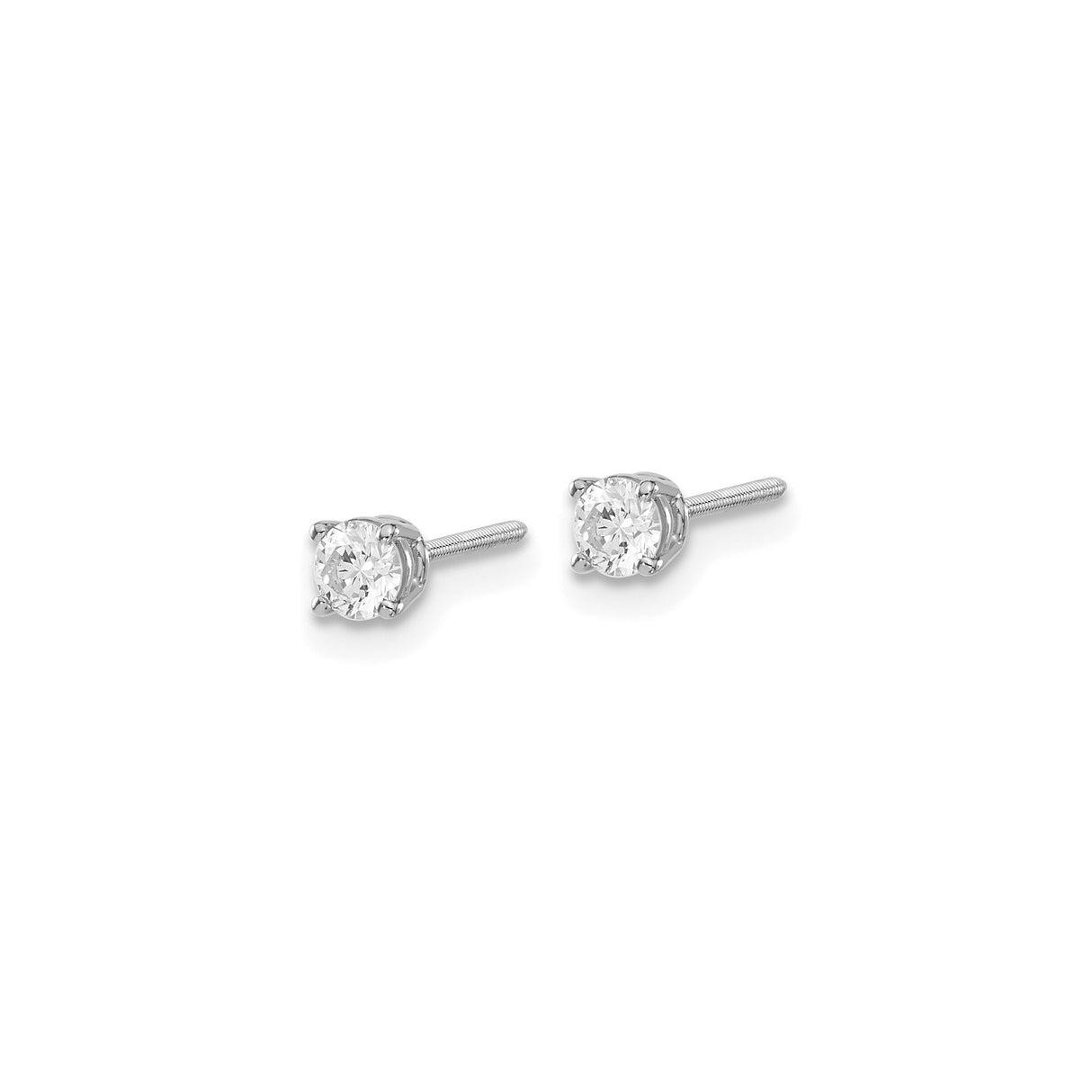 14k White Gold Solitaire Stud Earrings with Diamonds, Prong Set, Screw Back