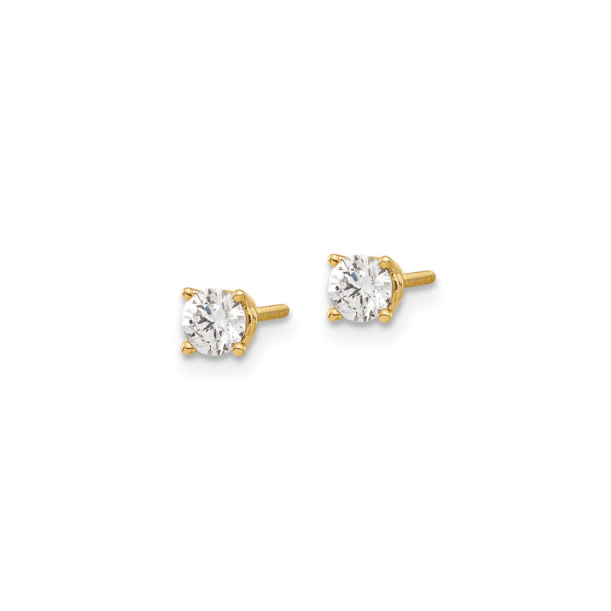 14k Yellow Gold Stud Earrings with Diamond, Round Cut Screw Back, Minimal Design
