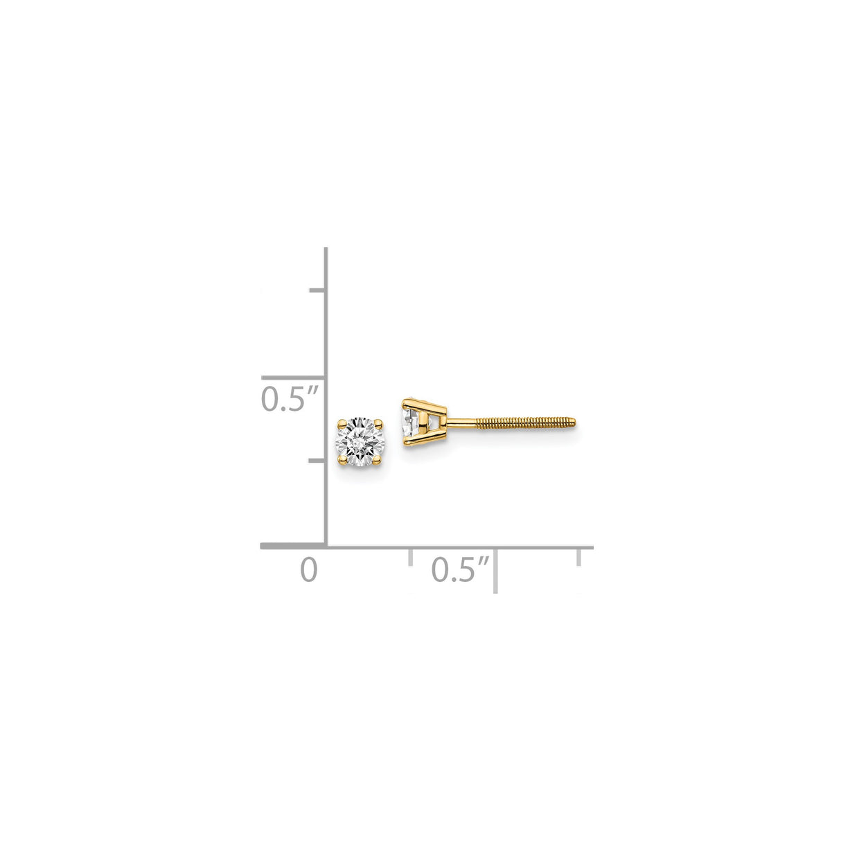 14k Yellow Gold Stud Earrings with Diamond, Round Cut Screw Back, Minimal Design