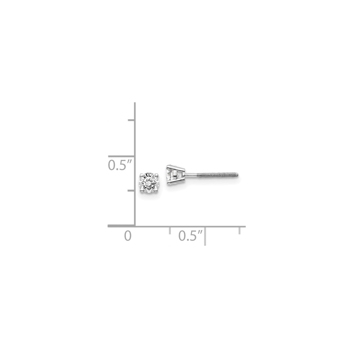 14k White Gold Diamond Stud Earrings, Classic Solitaire with Screw Back for Women