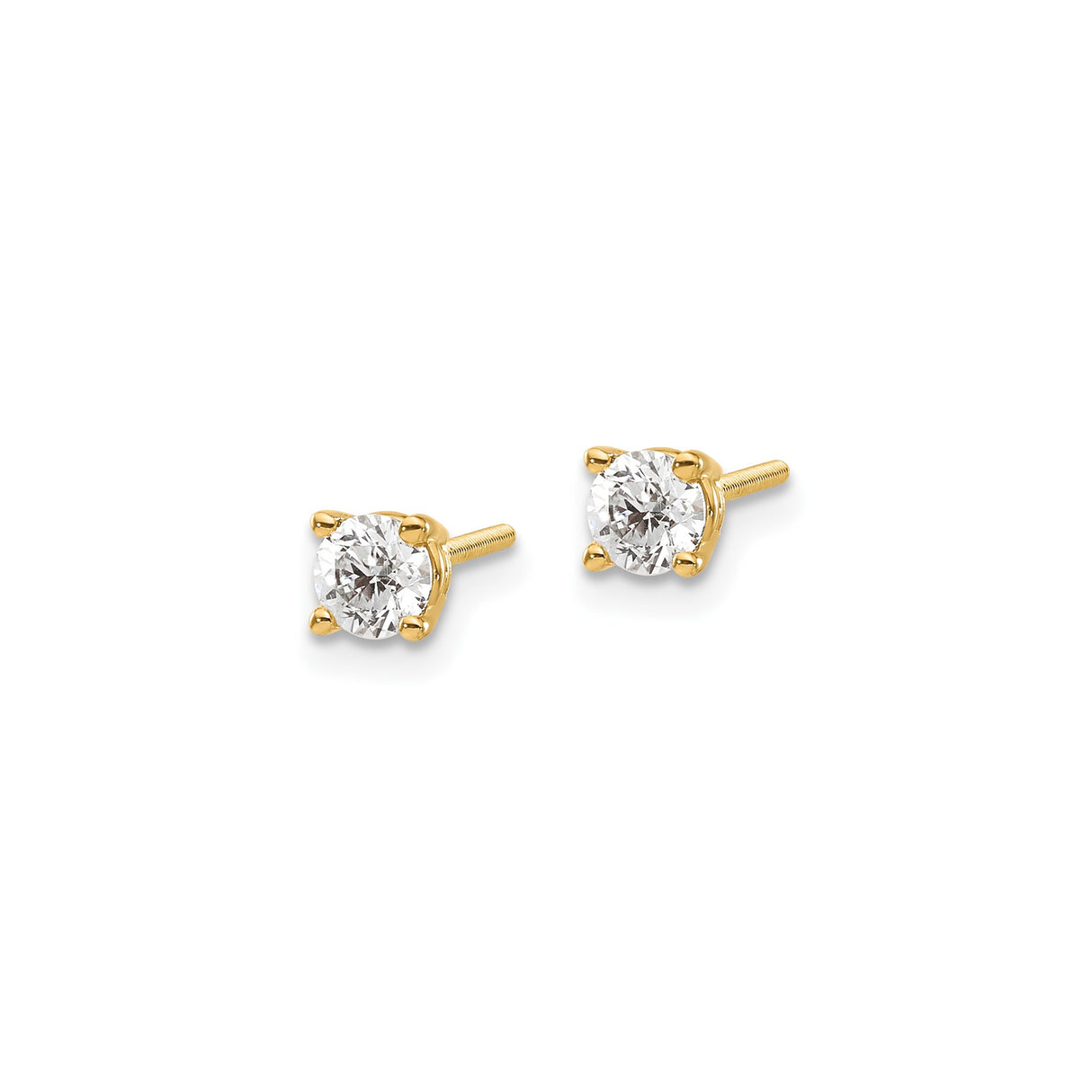 14k Yellow Gold Solitaire Diamond Stud Earrings with Screw Back, Prong Set, Minimalist Design