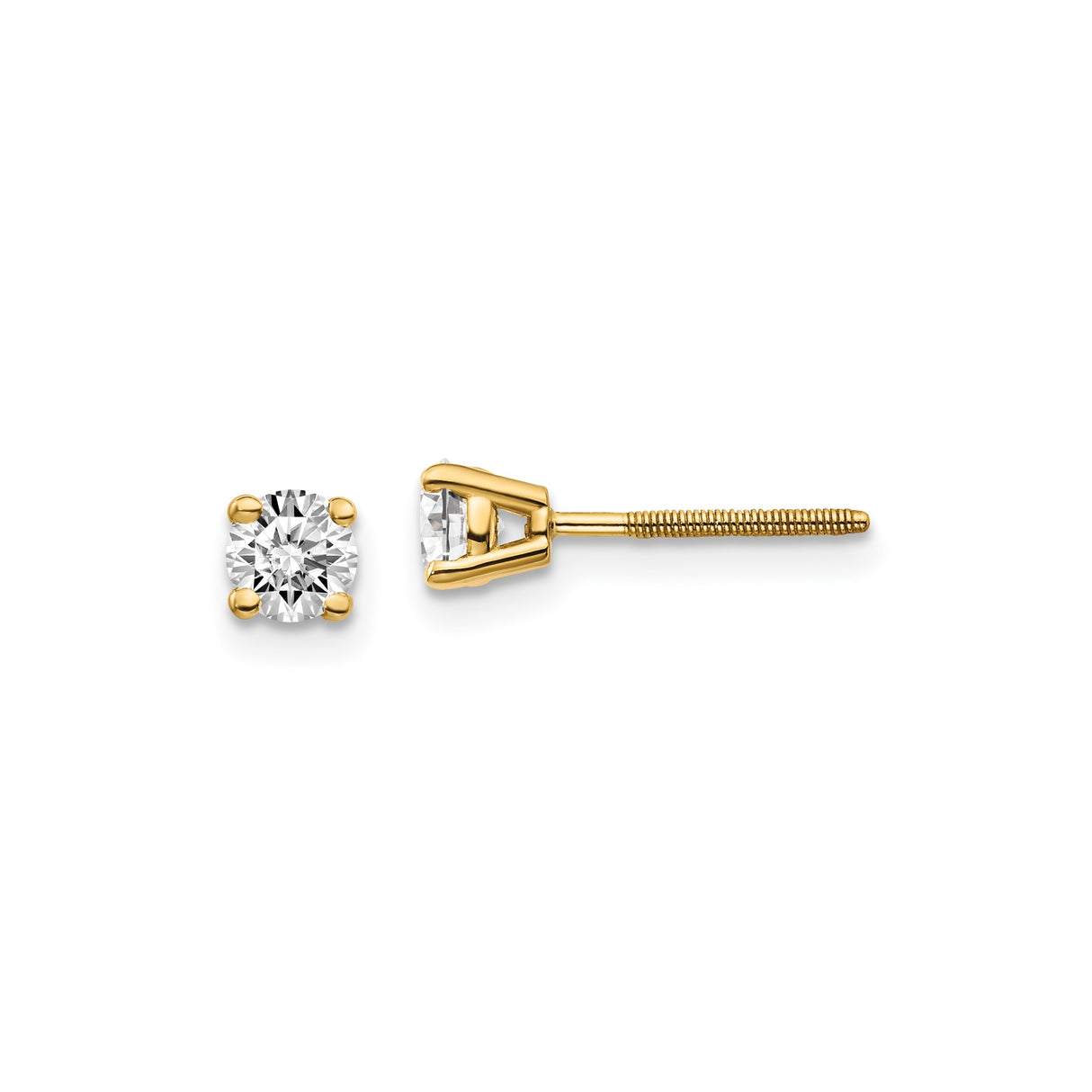 14k Yellow Gold Stud Earrings with Cubic Zirconia, Classic Four-Prong Setting