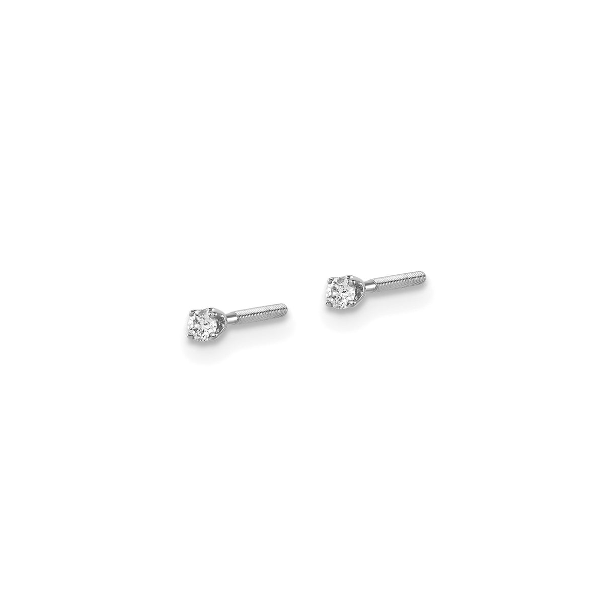 14k White Gold Stud Earrings with Round Cut Diamond, Solitaire, Screw Back
