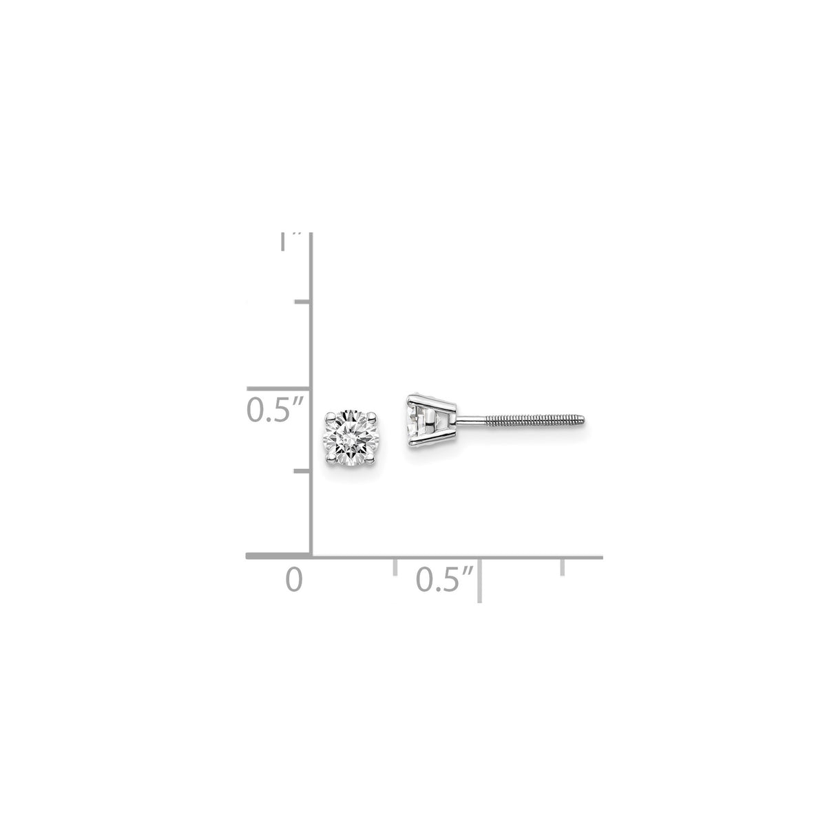 14k White Gold Diamond Solitaire Stud Earrings, Four Prong Setting, Screw Back