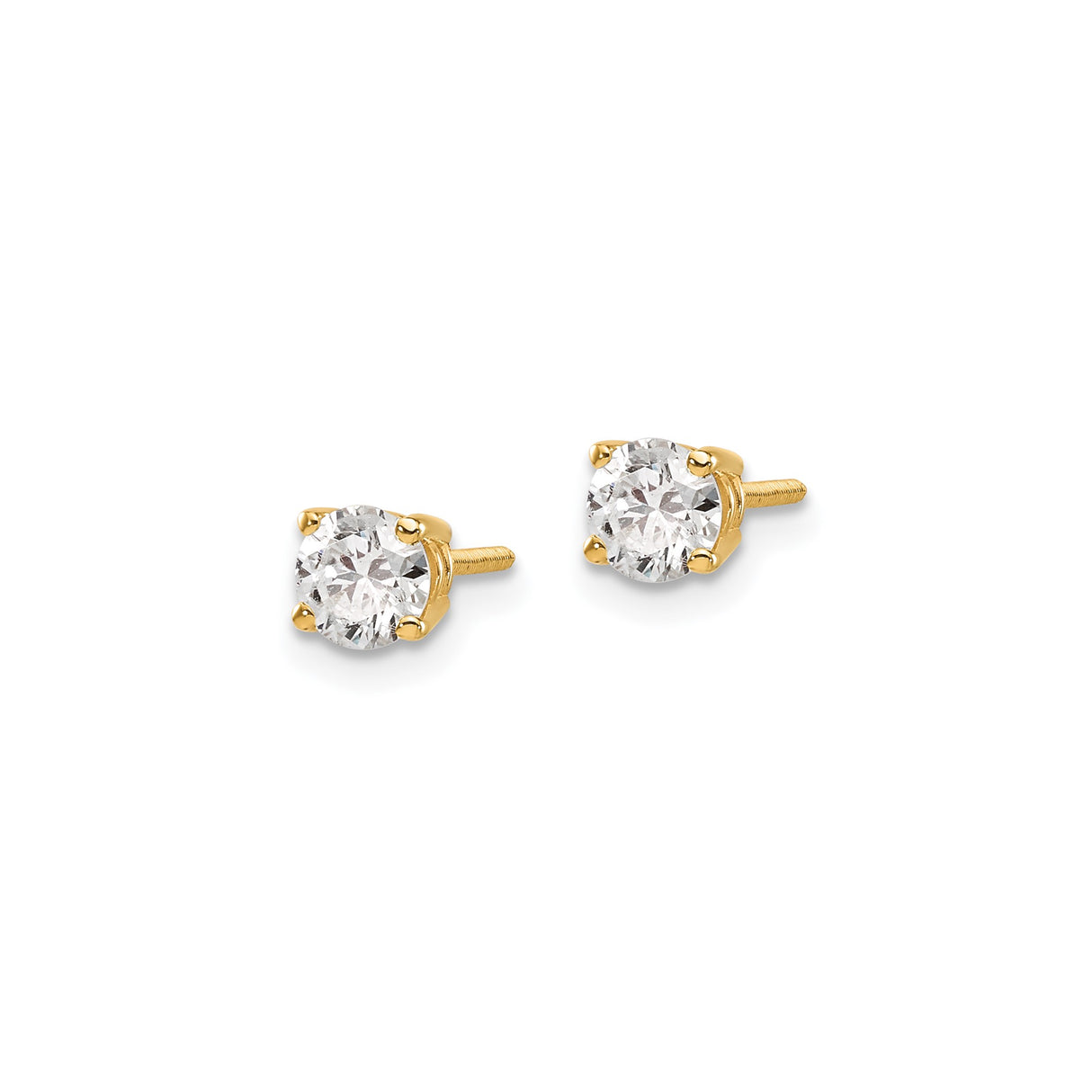 14k Yellow Gold Solitaire Stud Earrings with Round Cut Diamond, Polished Finish