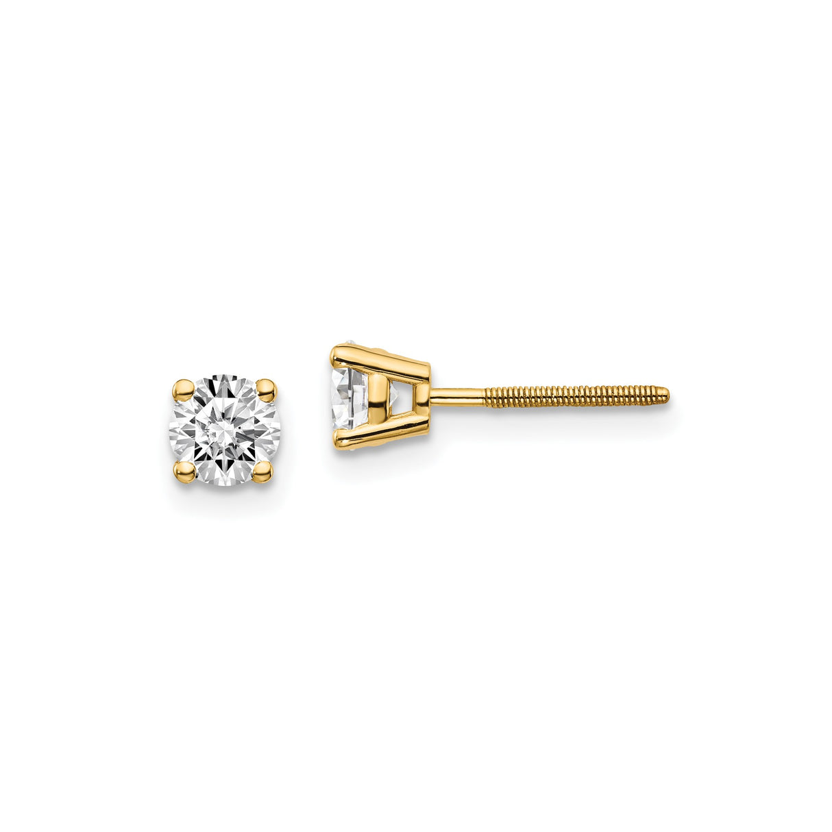 14k Yellow Gold Stud Earrings with Round Cubic Zirconia, Classic Four Prong Solitaire Style