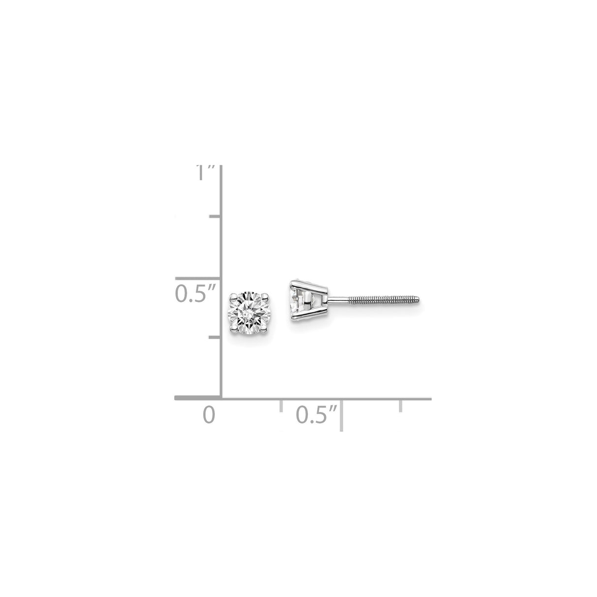 14k White Gold Stud Earrings with Round Cut Diamond in Four-Prong Solitaire Setting