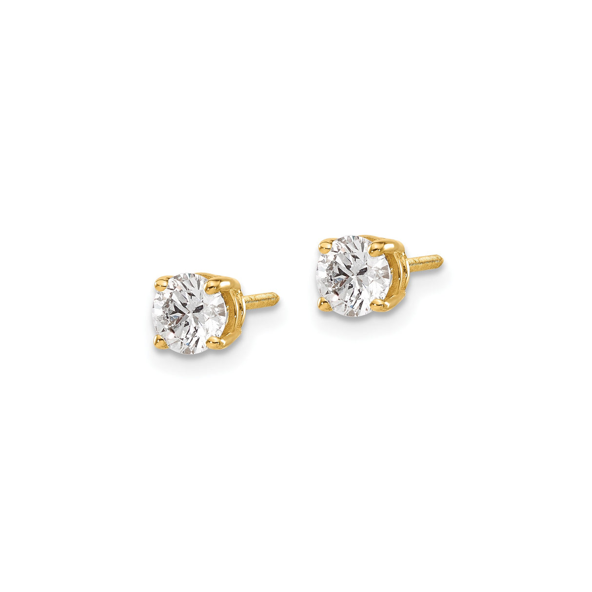 14k Yellow Gold Stud Earrings with Screw Back, Round Diamonds Solitaire