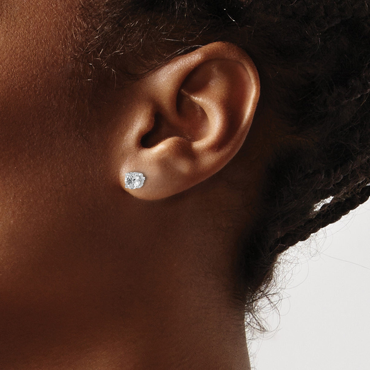 14k White Gold Solitaire Diamond Stud Earrings, Four-Prong Screw-Back Minimalist Design