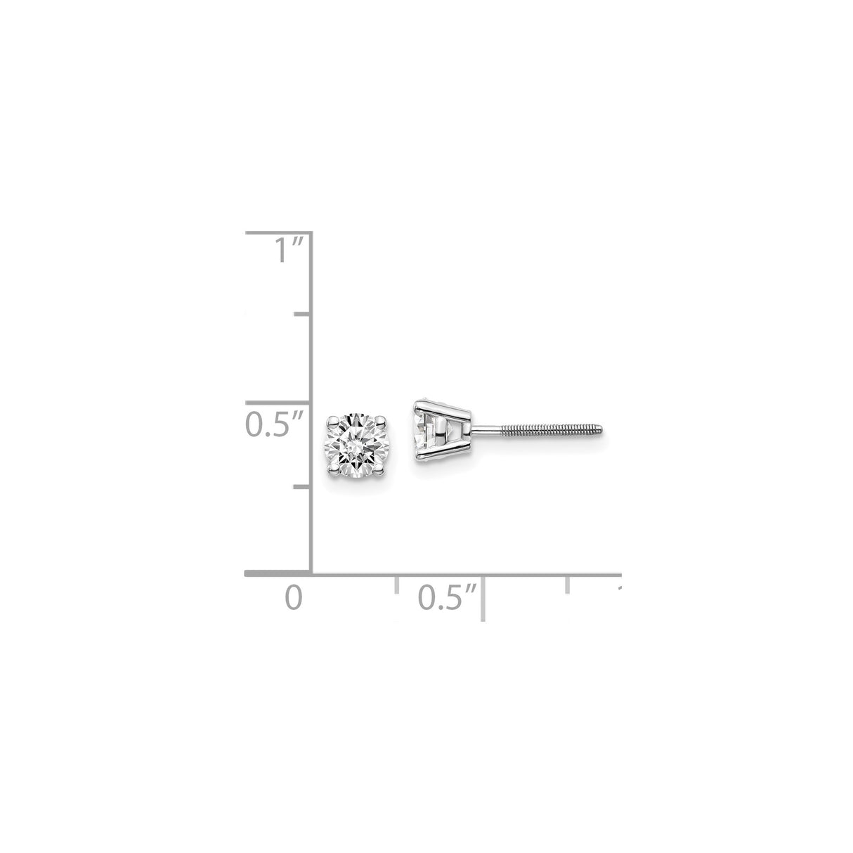14k White Gold Solitaire Diamond Stud Earrings, Four-Prong Screw-Back Minimalist Design