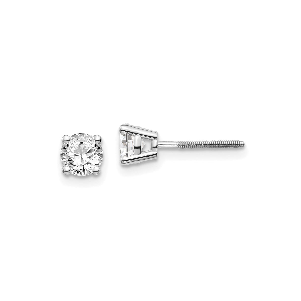 14k White Gold Solitaire Stud Earrings with Round Cut Diamond, Classic Minimalist Style
