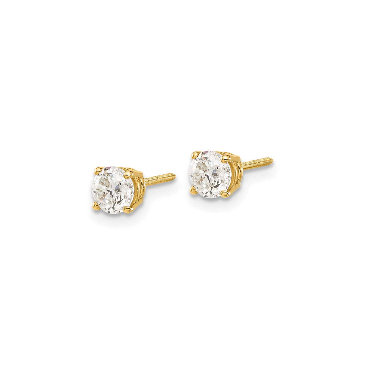 14k Yellow Gold Stud Earrings with Round Diamonds, Four Prong Solitaire Style