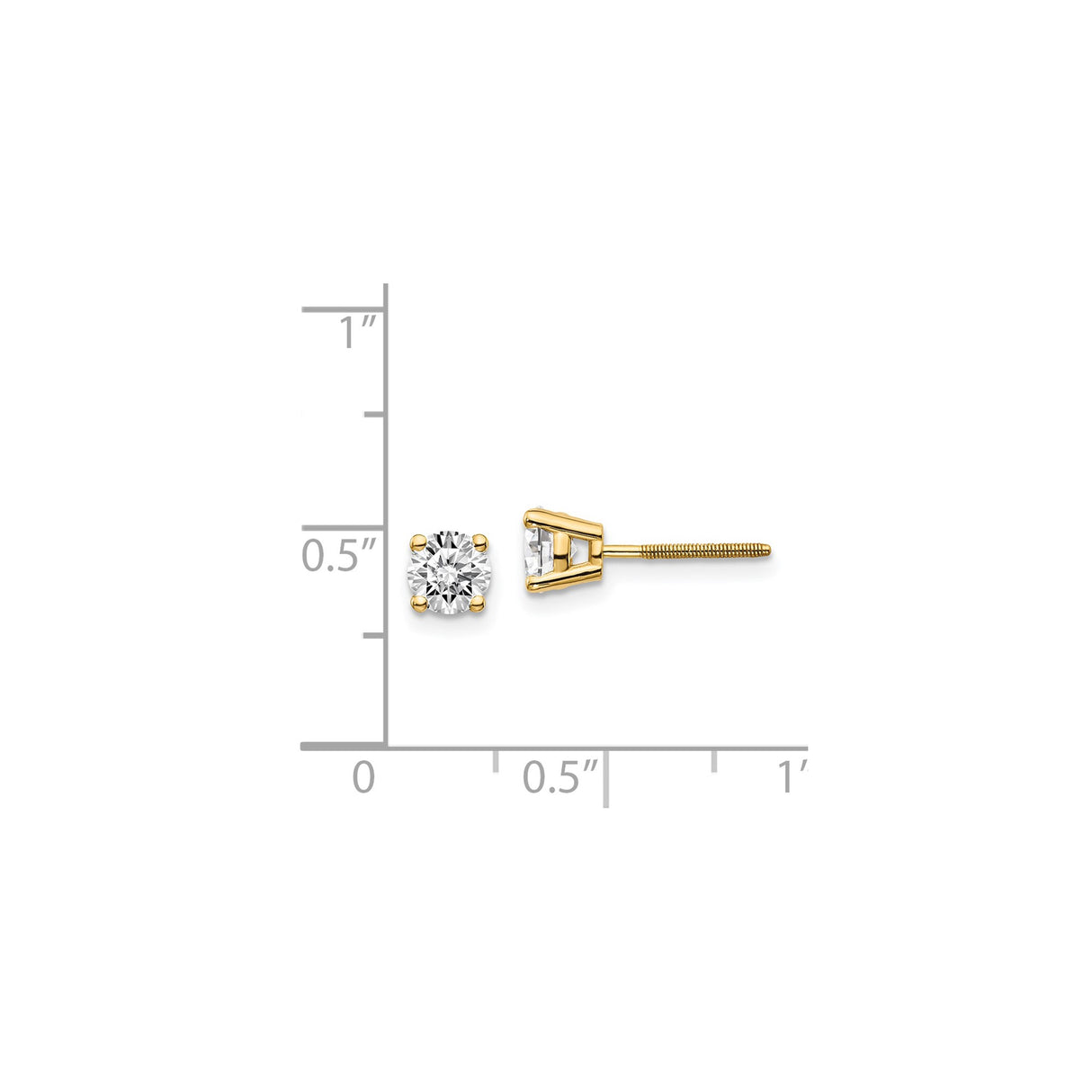 14k Yellow Gold Solitaire Stud Earrings with Round Diamond in Four-Prong Setting