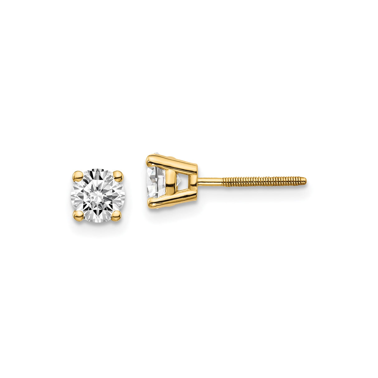 14k Yellow Gold Solitaire Stud Earrings with Round Diamond in Four-Prong Setting