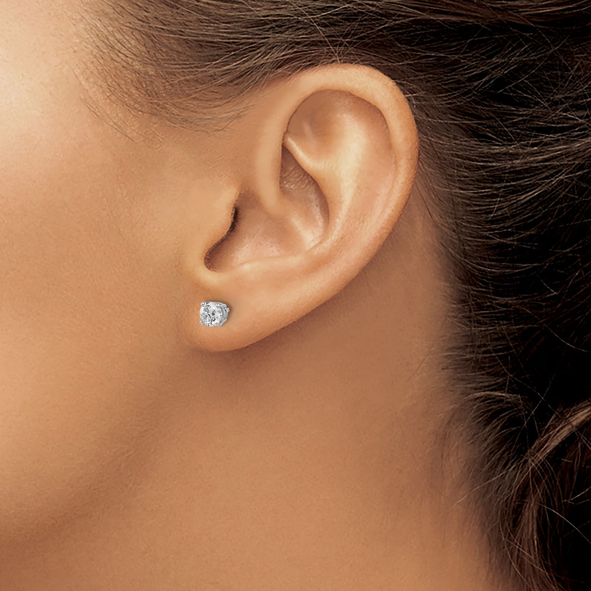 14k White Gold Diamond Solitaire Stud Earrings, Screw Back, Four Prong Setting, Minimalist Style