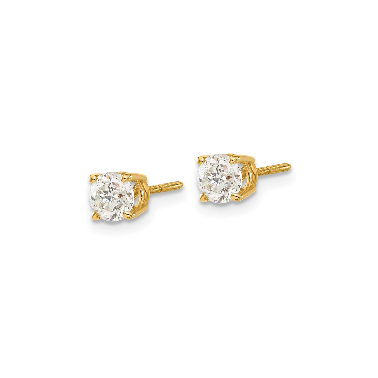 14k Yellow Gold Stud Earrings with Diamond, Prong Set Solitaire, Screw Back