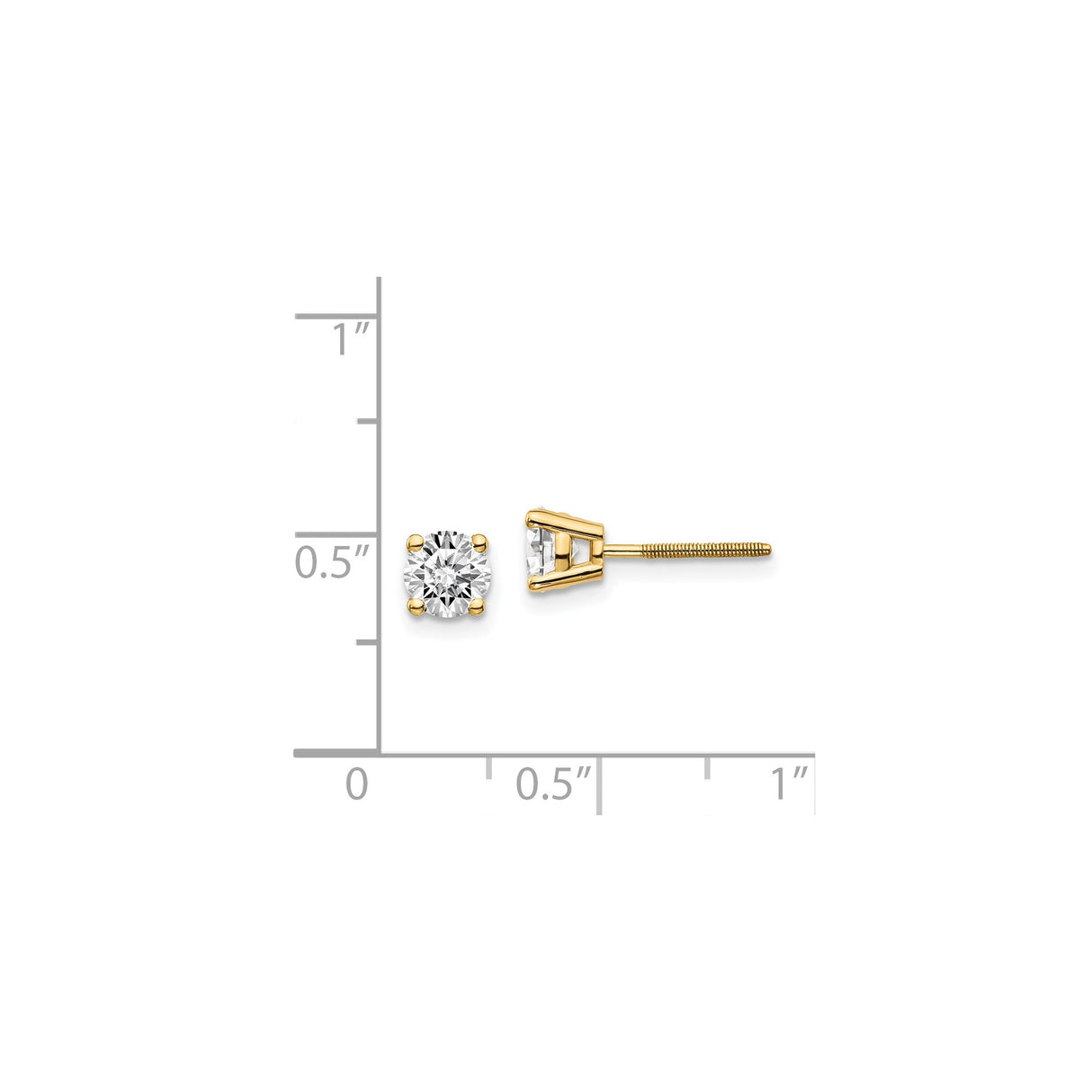 14k Yellow Gold Stud Earrings with Diamond, Prong Set Solitaire, Screw Back