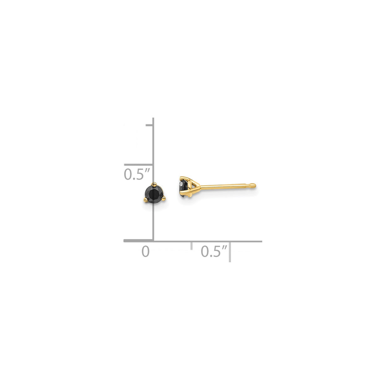 14k Yellow Gold Stud Earrings with Black Diamonds, Three-Prong Minimalist Design