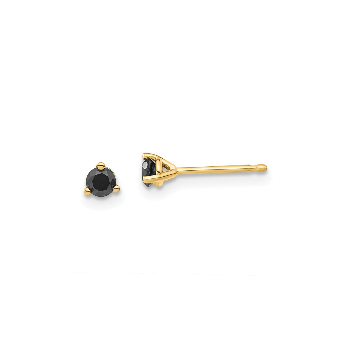14k Yellow Gold Stud Earrings with Black Diamonds, Three-Prong Minimalist Design