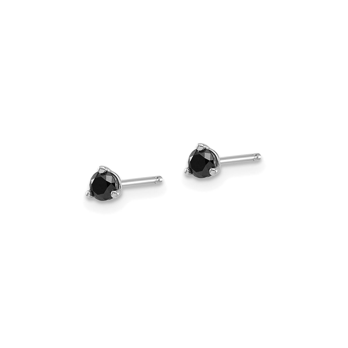 14k White Gold Stud Earrings with Round Black Diamonds, Three-Prong Minimalist Design