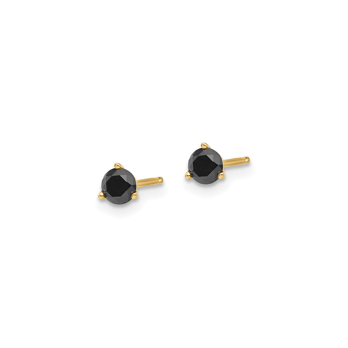 14k Yellow Gold Stud Earrings with Black Diamond, Round Cut Minimalist Design for Women