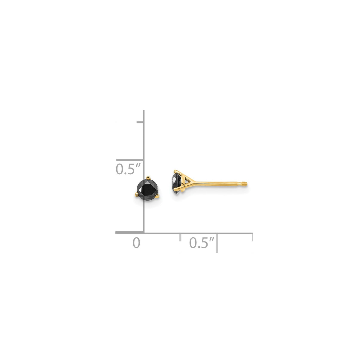 14k Yellow Gold Stud Earrings with Black Diamond, Round Cut Minimalist Design for Women