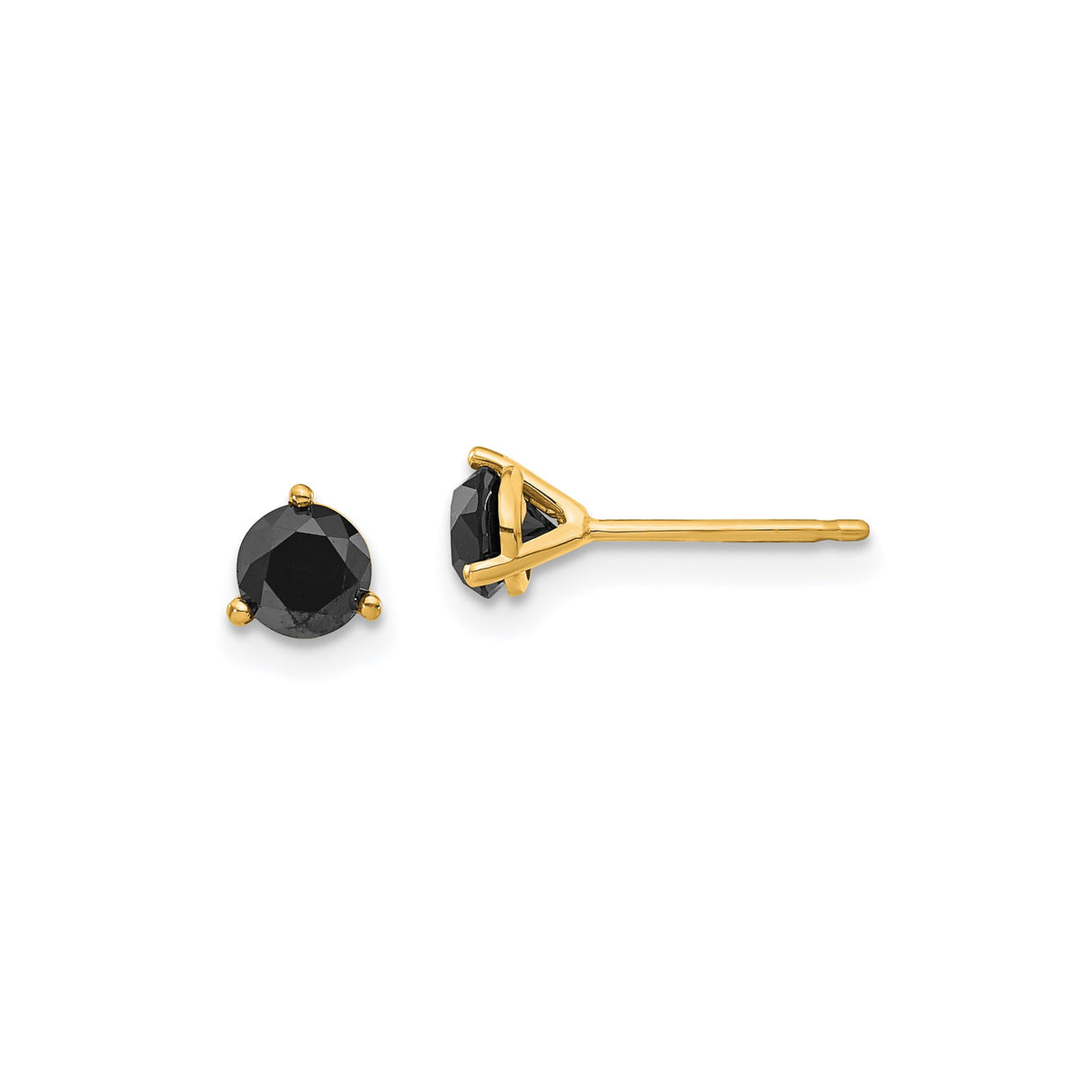 14k Yellow Gold Stud Earrings with Round Black Diamond in Three Prong Setting