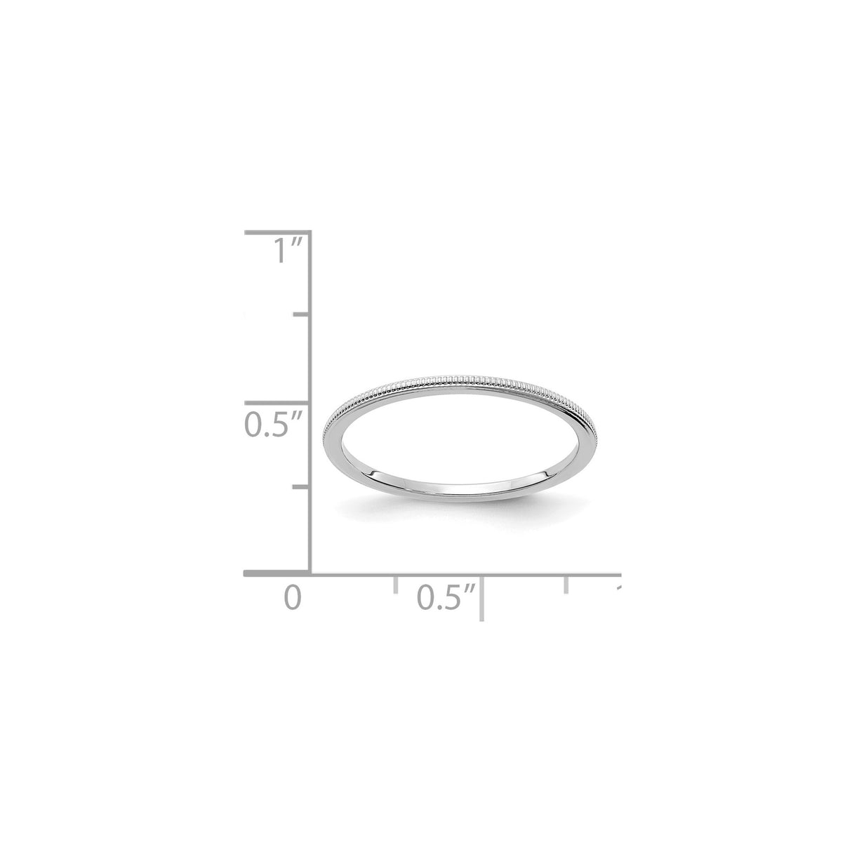 14k White Gold Milgrain wedding band ring shown for scale