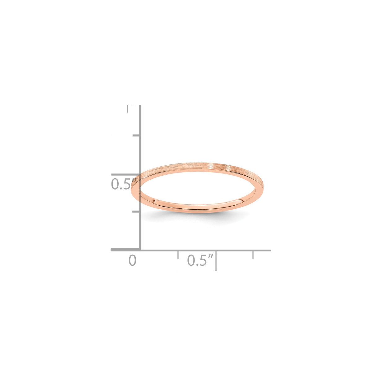 14k Rose Gold Satin, Flat wedding band ring shown for scale