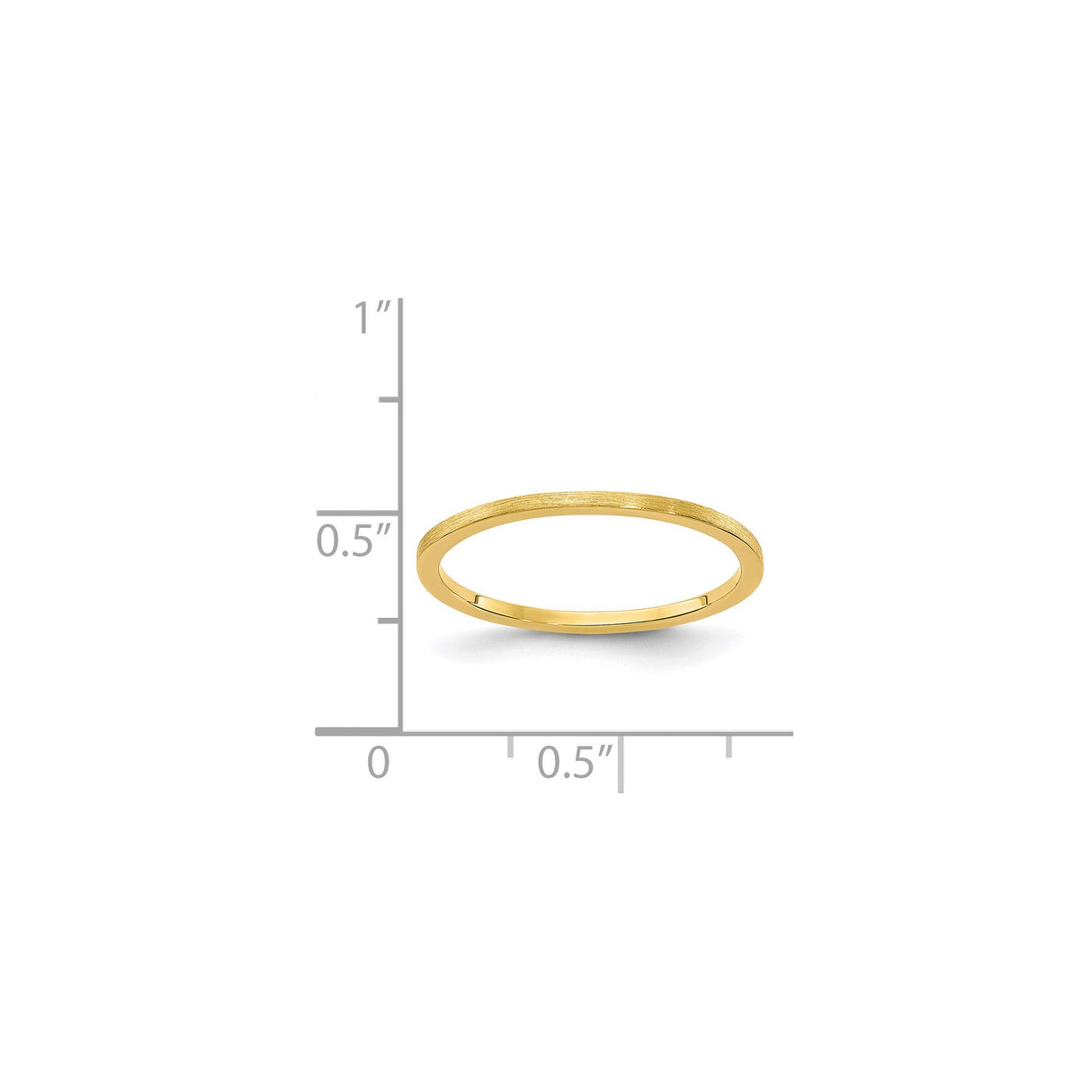 14k Yellow Gold Satin, Flat wedding band ring shown for scale
